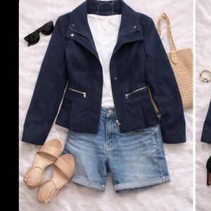 Express Navy Moto Jacket Zip Front Structured Blazer Small Work Casual